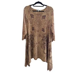 Closet Full Medallion Leaf Gold and Brown Patterned Asymmetrical Tunic